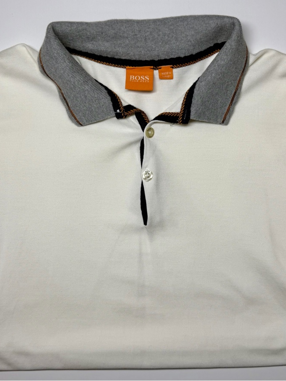 HUGO BOSS White Polo Shirt Contrast Collar Size S 100% Cotton